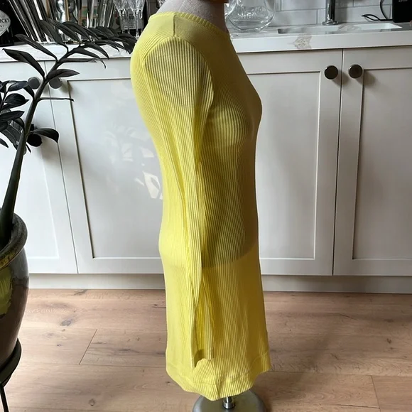 EUC rag & bone yellow cotton blend rib knit long sleeve centre back zip dress - Picture 4 of 8